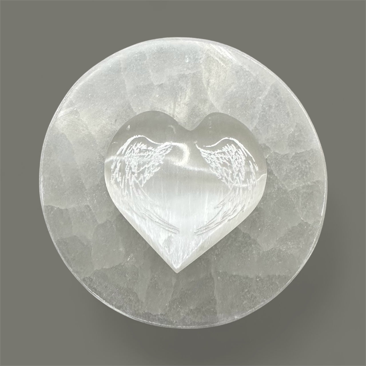 Selenite Heart with Angel Wings