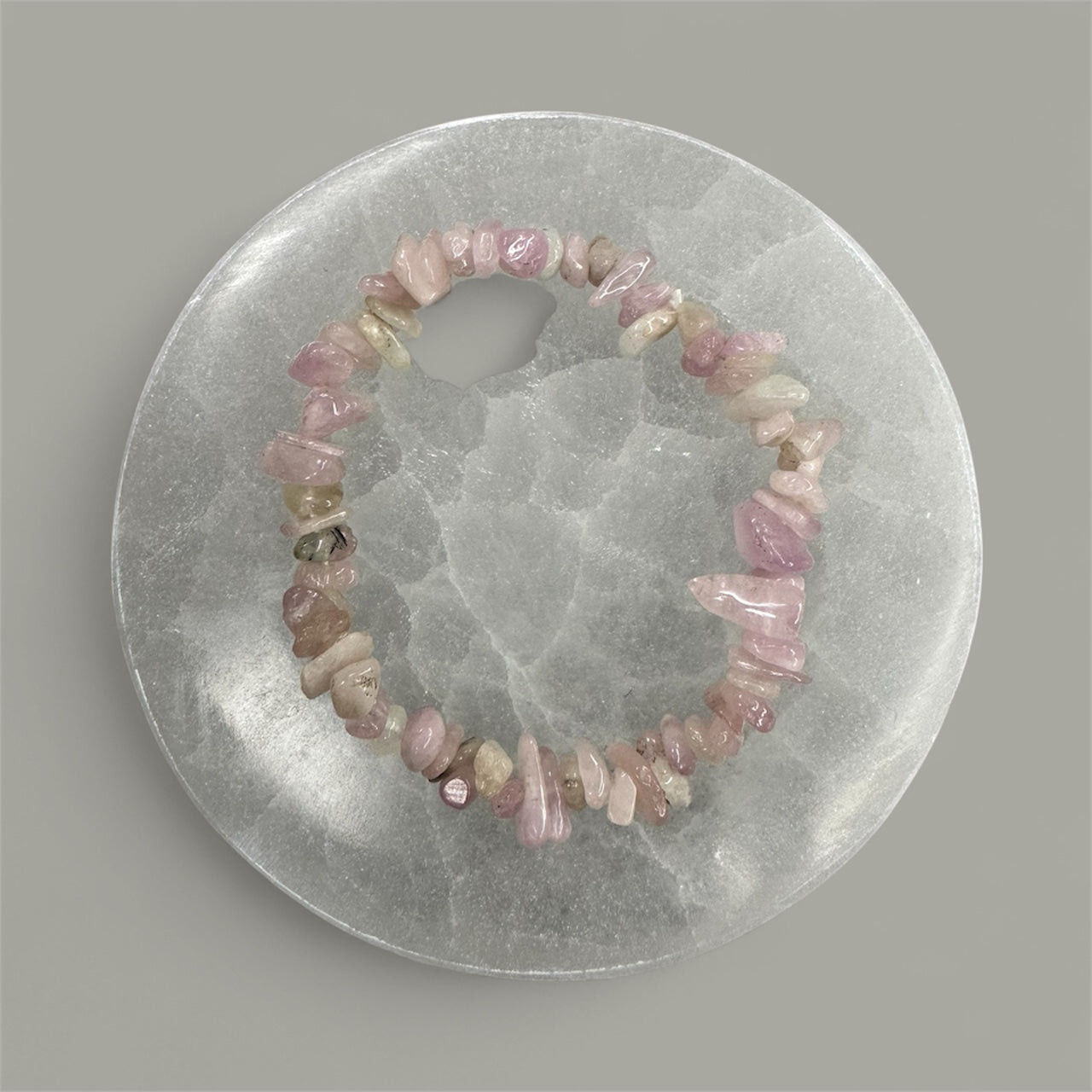 Natural Kunzite Chip Bracelet for Emotional Healing, Self-Love & Peace