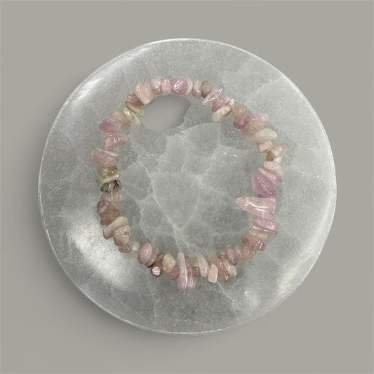 Natural Kunzite Chip Bracelet for Emotional Healing, Self-Love & Peace